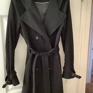 Hooded black rain trench coat S